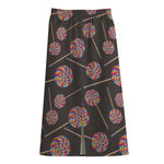 Colorful Swirl Lollipop Pattern Print Cotton Front Slit Maxi Skirt