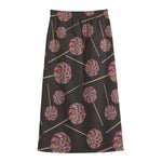 Colorful Swirl Lollipop Pattern Print Cotton Front Slit Maxi Skirt