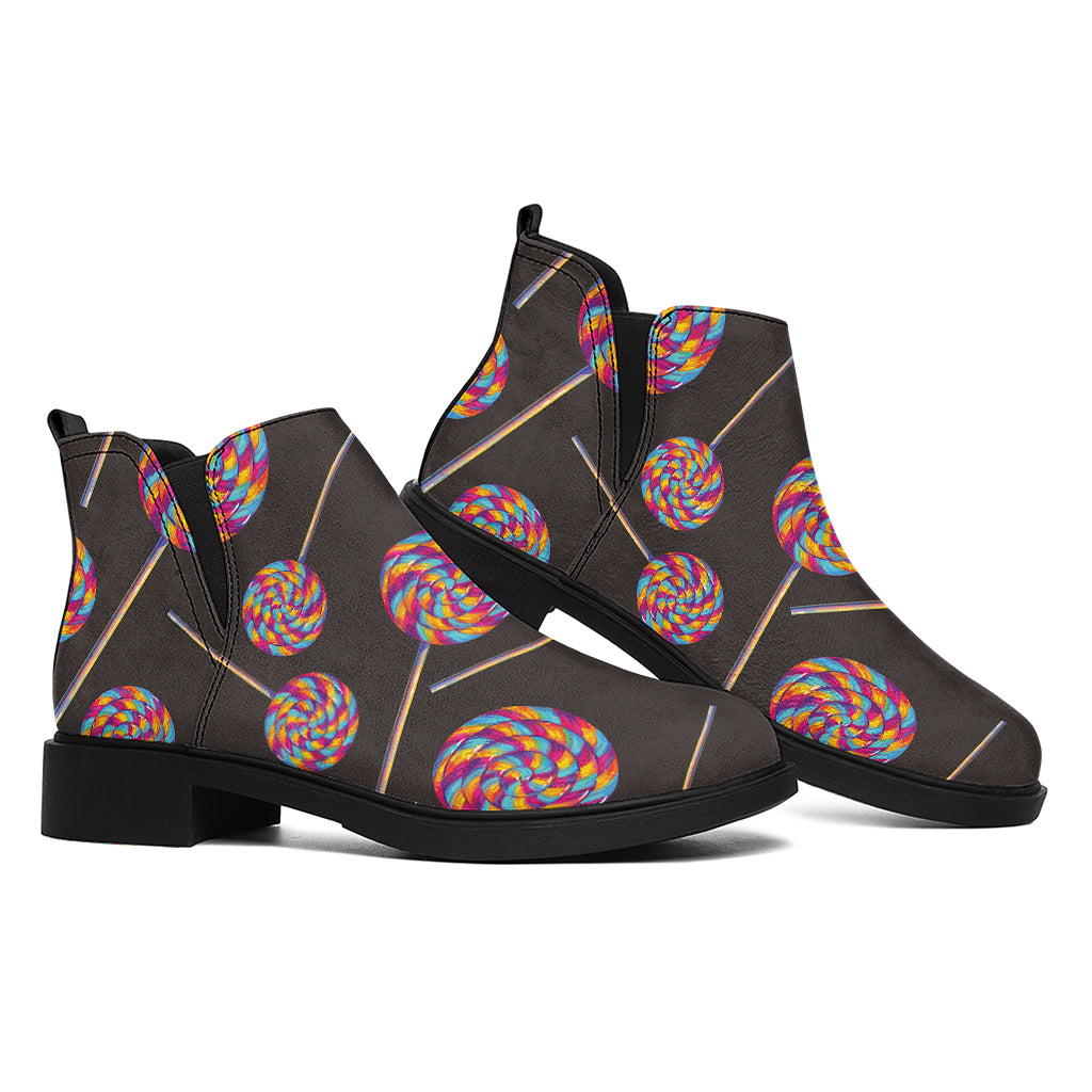 Colorful Swirl Lollipop Pattern Print Flat Ankle Boots