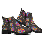 Colorful Swirl Lollipop Pattern Print Flat Ankle Boots