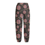 Colorful Swirl Lollipop Pattern Print Fleece Lined Knit Pants