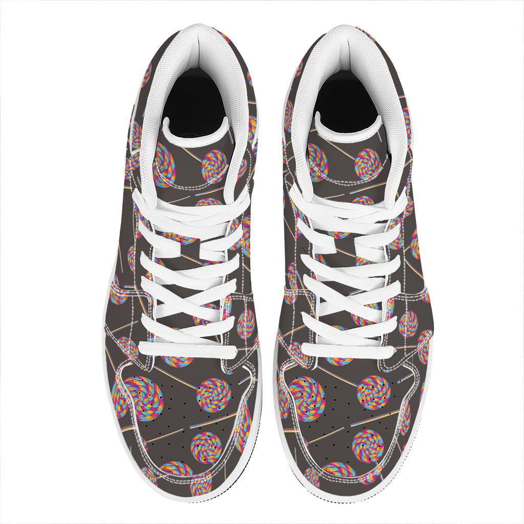 Colorful Swirl Lollipop Pattern Print High Top Leather Sneakers