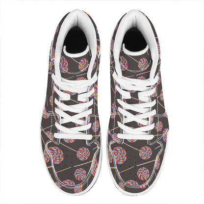 Colorful Swirl Lollipop Pattern Print High Top Leather Sneakers