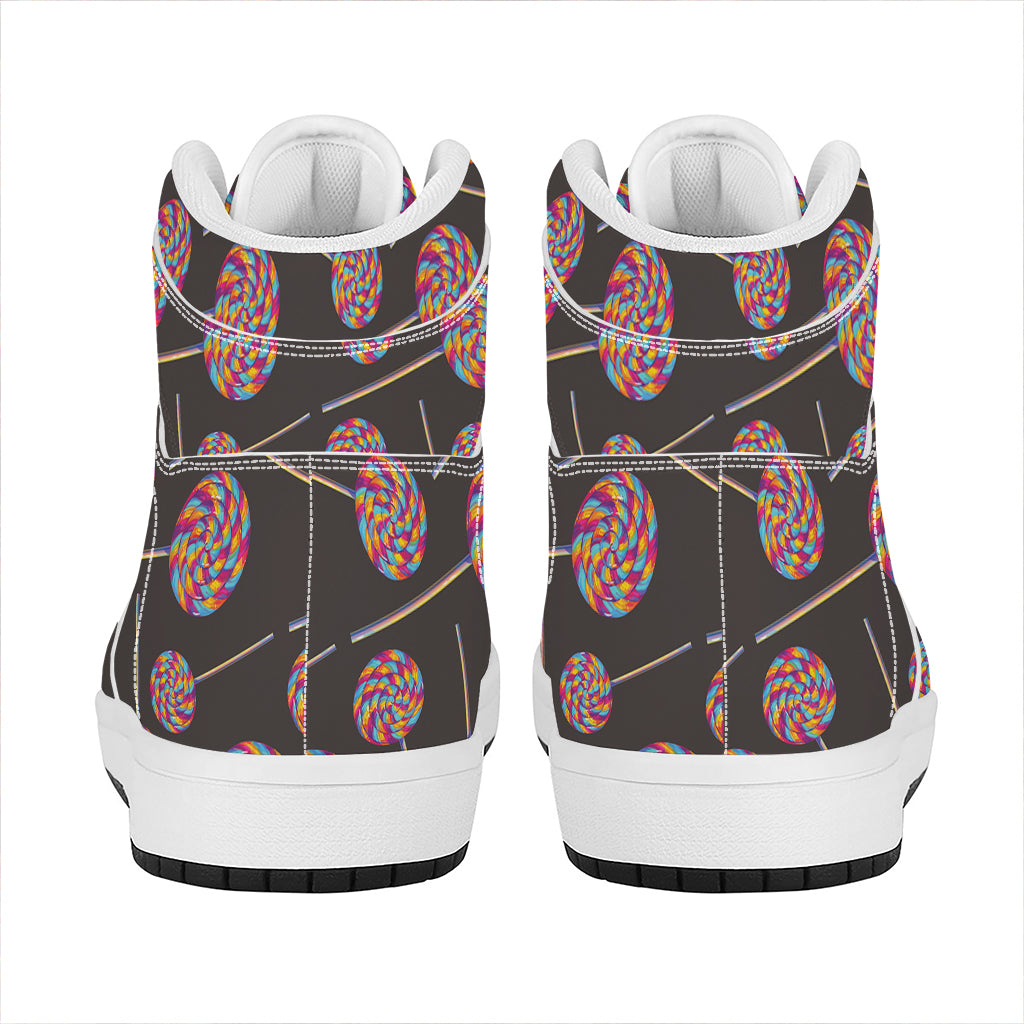 Colorful Swirl Lollipop Pattern Print High Top Leather Sneakers