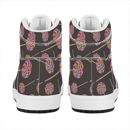 Colorful Swirl Lollipop Pattern Print High Top Leather Sneakers