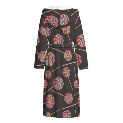 Colorful Swirl Lollipop Pattern Print Hooded Bathrobe