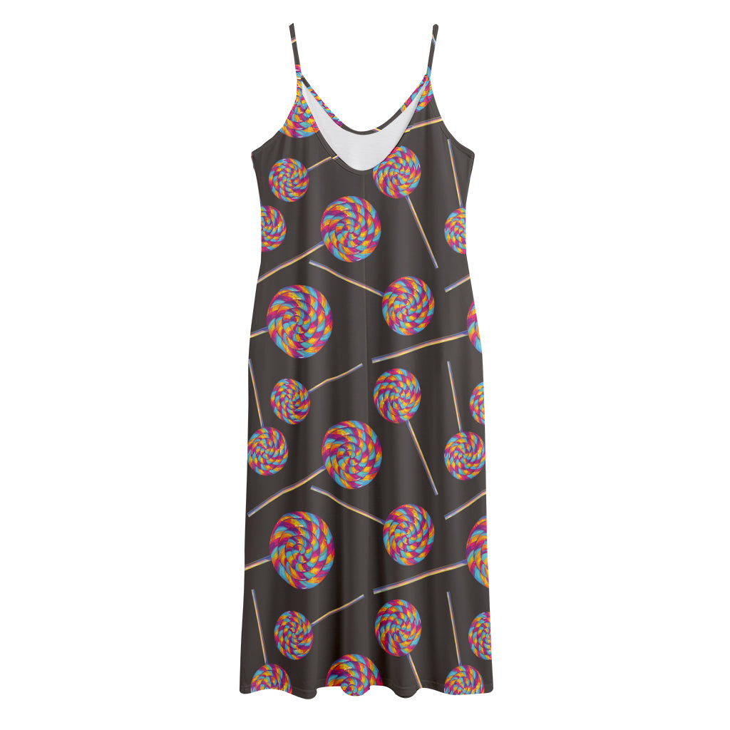Colorful Swirl Lollipop Pattern Print Jersey Midi Cami Dress