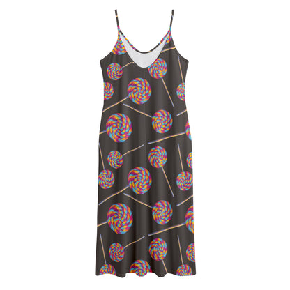 Colorful Swirl Lollipop Pattern Print Jersey Midi Cami Dress