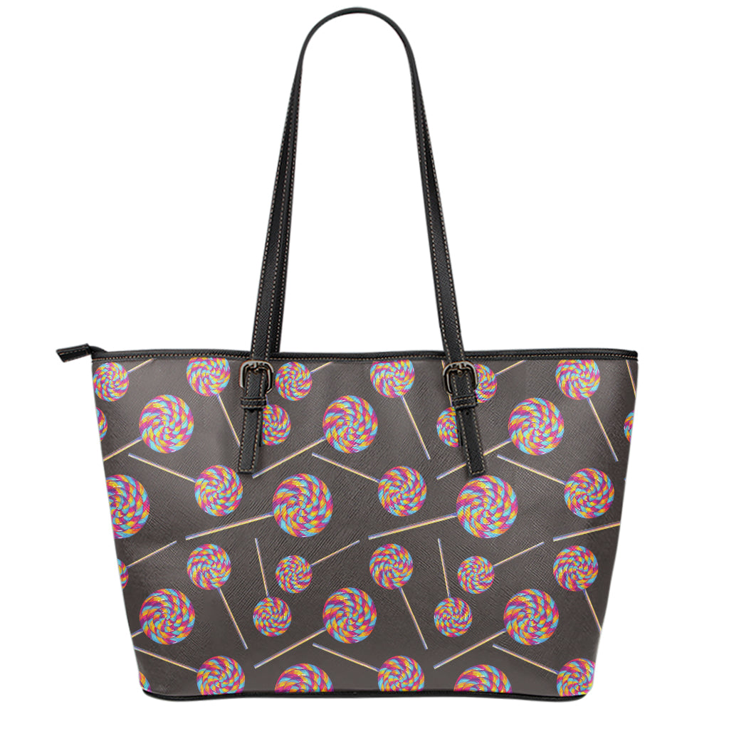 Colorful Swirl Lollipop Pattern Print Leather Tote Bag