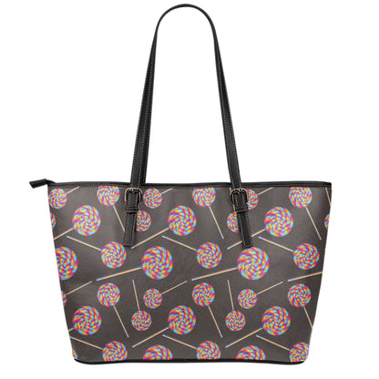 Colorful Swirl Lollipop Pattern Print Leather Tote Bag