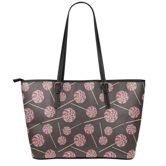 Colorful Swirl Lollipop Pattern Print Leather Tote Bag