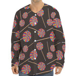 Colorful Swirl Lollipop Pattern Print Long Sleeve Baseball Jersey