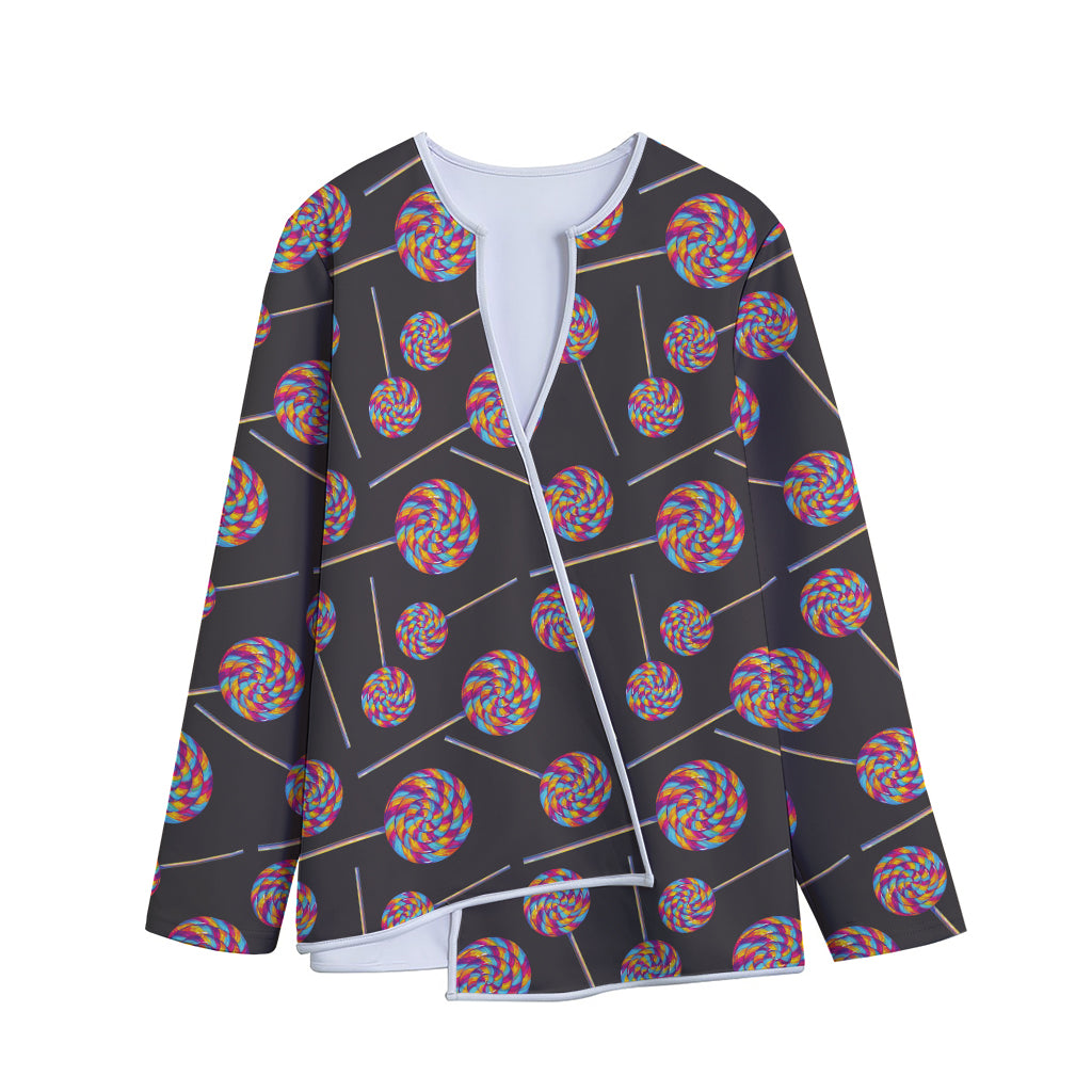 Colorful Swirl Lollipop Pattern Print Long Sleeve Short Coat
