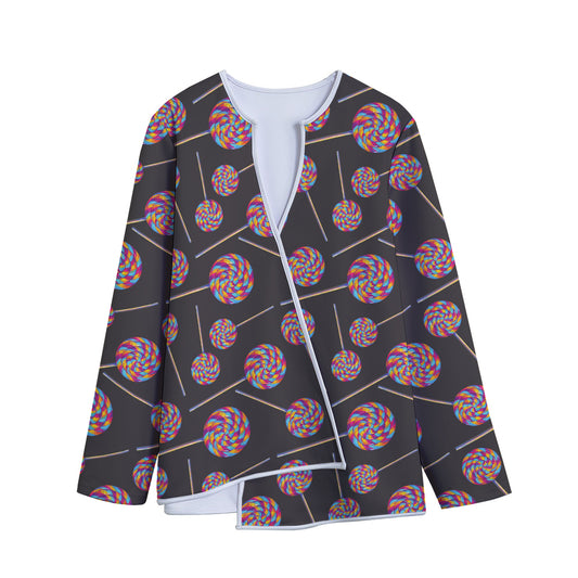 Colorful Swirl Lollipop Pattern Print Long Sleeve Short Coat