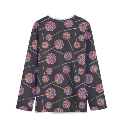 Colorful Swirl Lollipop Pattern Print Long Sleeve Short Coat