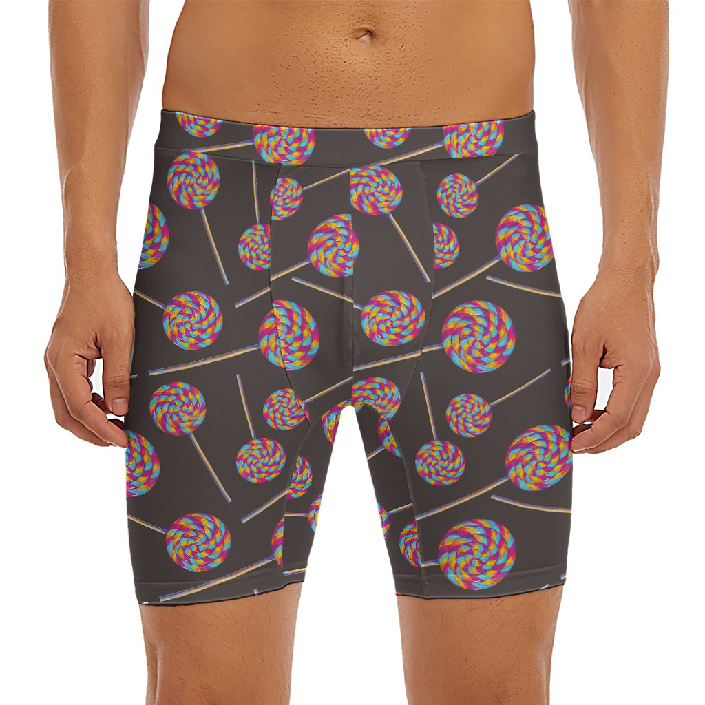 Colorful Swirl Lollipop Pattern Print Men's Long Boxer Briefs
