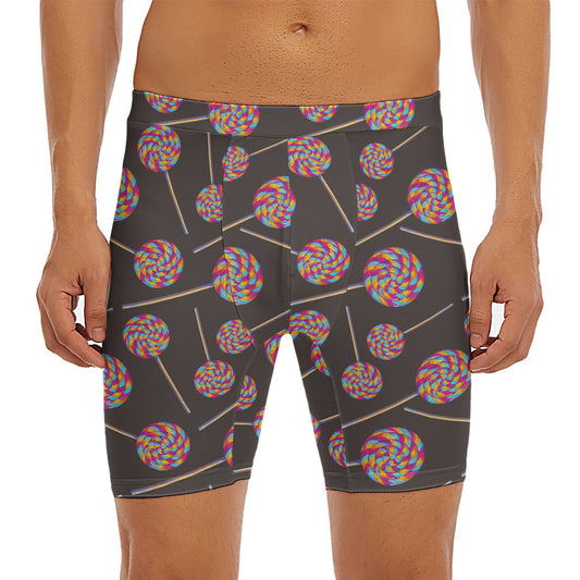 Colorful Swirl Lollipop Pattern Print Men's Long Boxer Briefs