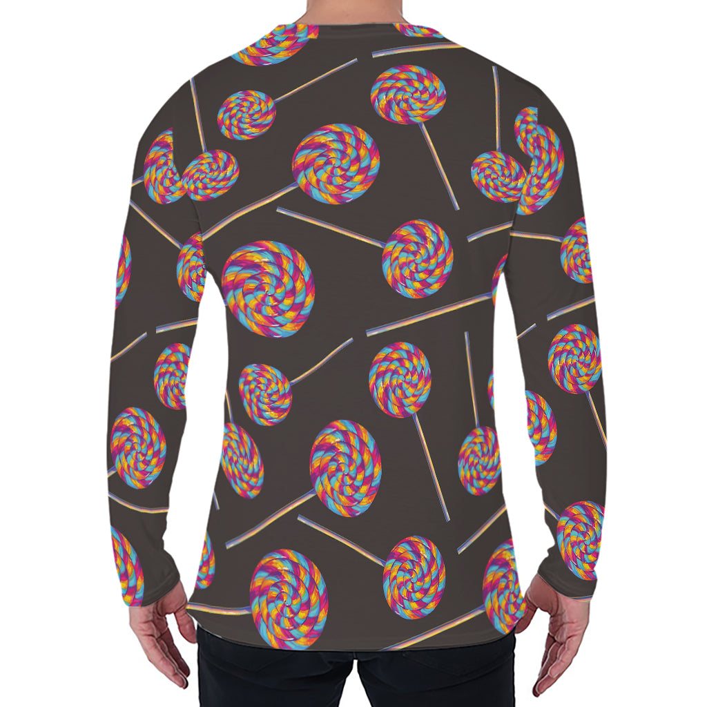 Colorful Swirl Lollipop Pattern Print Men's Long Sleeve T-Shirt