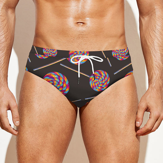 Colorful Swirl Lollipop Pattern Print Men's Swim Briefs