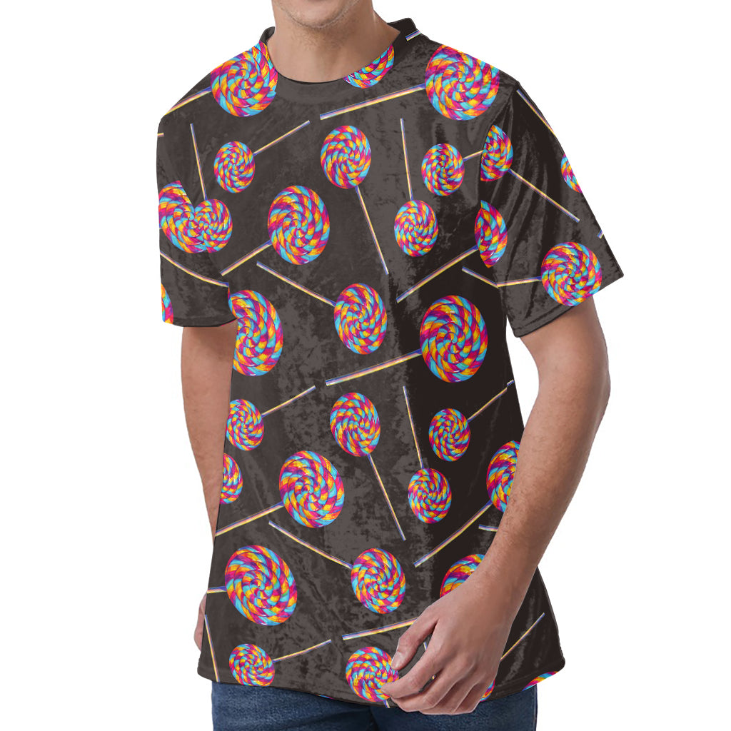 Colorful Swirl Lollipop Pattern Print Men's Velvet T-Shirt