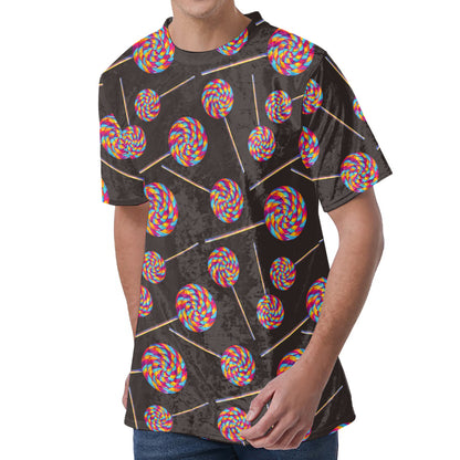 Colorful Swirl Lollipop Pattern Print Men's Velvet T-Shirt