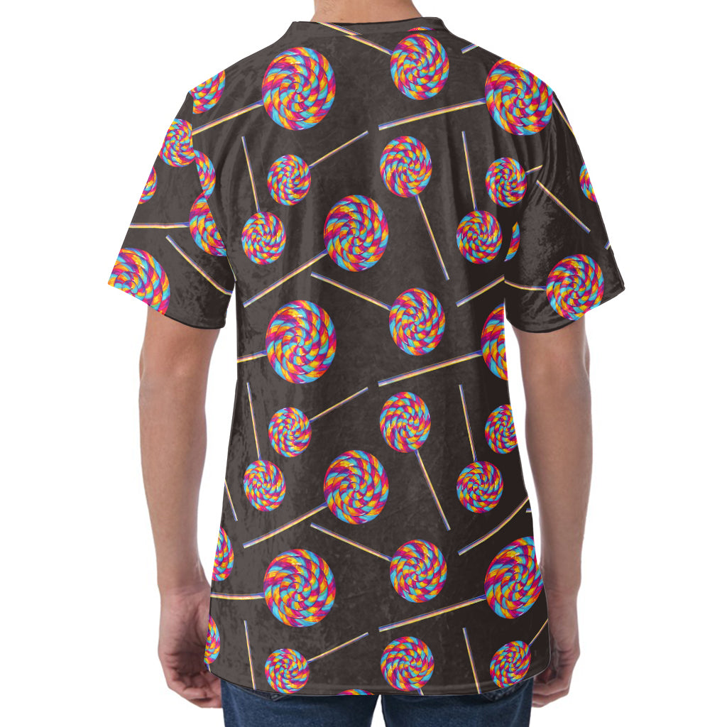 Colorful Swirl Lollipop Pattern Print Men's Velvet T-Shirt