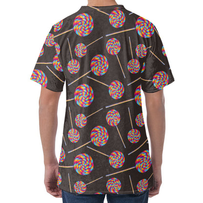 Colorful Swirl Lollipop Pattern Print Men's Velvet T-Shirt