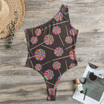 Colorful Swirl Lollipop Pattern Print One Shoulder Bodysuit