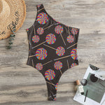 Colorful Swirl Lollipop Pattern Print One Shoulder Bodysuit