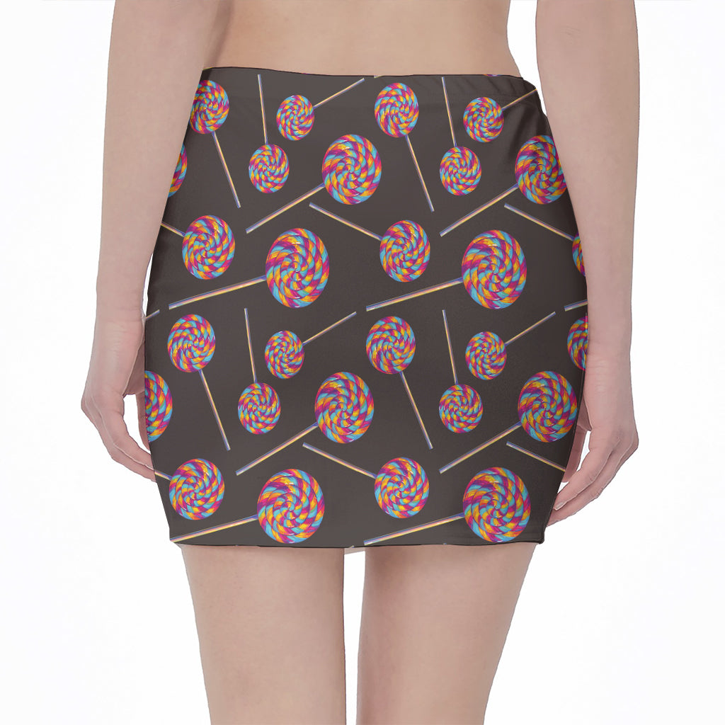 Colorful Swirl Lollipop Pattern Print Pencil Mini Skirt