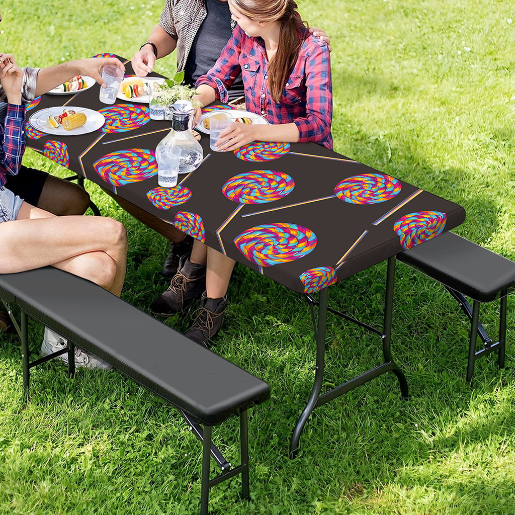 Colorful Swirl Lollipop Pattern Print Picnic Table Cover