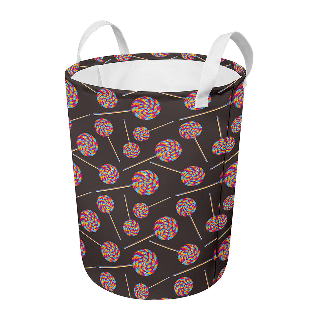 Colorful Swirl Lollipop Pattern Print Round Laundry Basket
