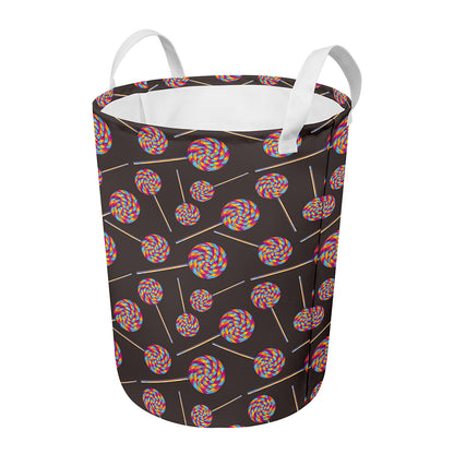 Colorful Swirl Lollipop Pattern Print Round Laundry Basket