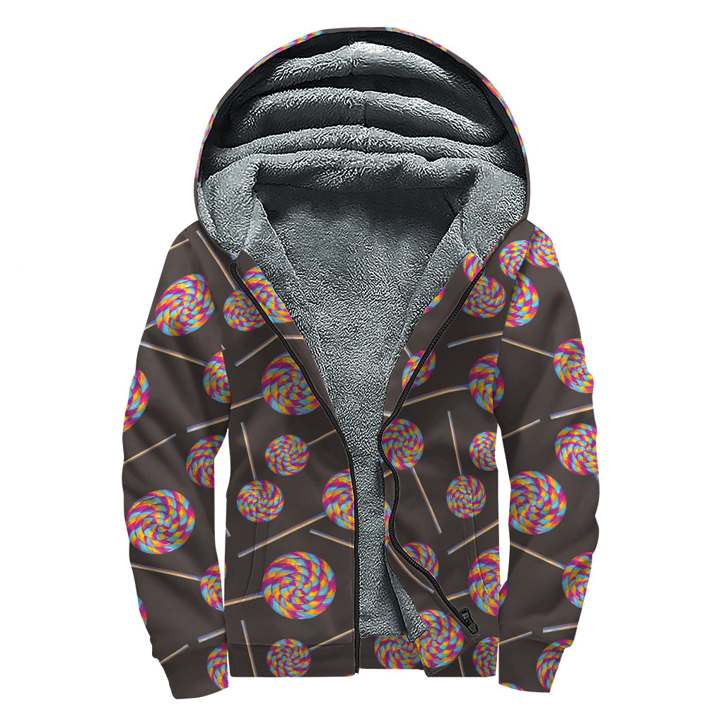 Colorful Swirl Lollipop Pattern Print Sherpa Lined Zip Up Hoodie