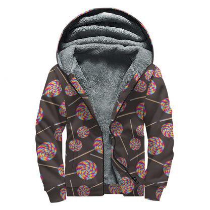 Colorful Swirl Lollipop Pattern Print Sherpa Lined Zip Up Hoodie