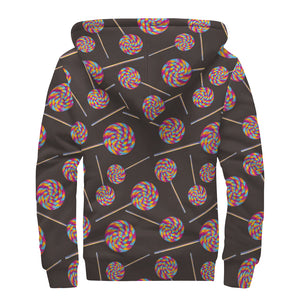 Colorful Swirl Lollipop Pattern Print Sherpa Lined Zip Up Hoodie