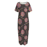 Colorful Swirl Lollipop Pattern Print Short Sleeve Long Nightdress