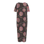 Colorful Swirl Lollipop Pattern Print Short Sleeve Long Nightdress