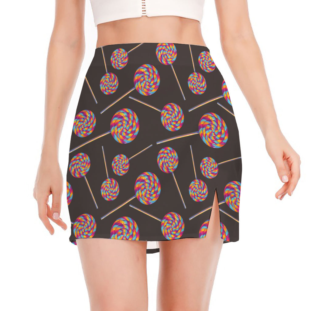Colorful Swirl Lollipop Pattern Print Side Slit Mini Skirt