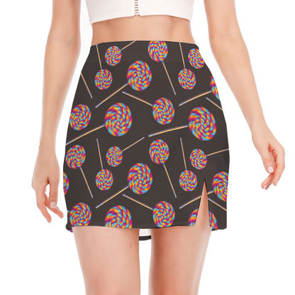 Colorful Swirl Lollipop Pattern Print Side Slit Mini Skirt