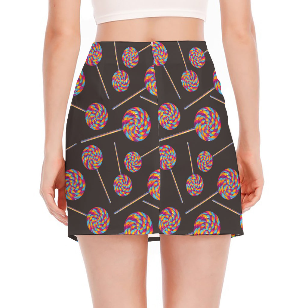 Colorful Swirl Lollipop Pattern Print Side Slit Mini Skirt