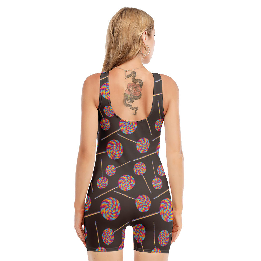 Colorful Swirl Lollipop Pattern Print Sleeveless One Piece Swimsuit