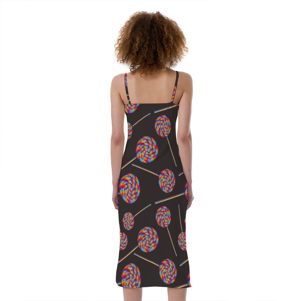 Colorful Swirl Lollipop Pattern Print Slim Fit Midi Cami Dress