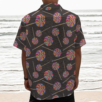 Colorful Swirl Lollipop Pattern Print Textured Short Sleeve Shirt