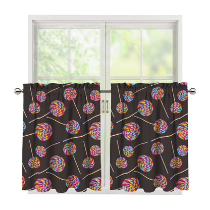 Colorful Swirl Lollipop Pattern Print Tier Curtains