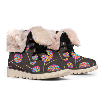 Colorful Swirl Lollipop Pattern Print Winter Boots