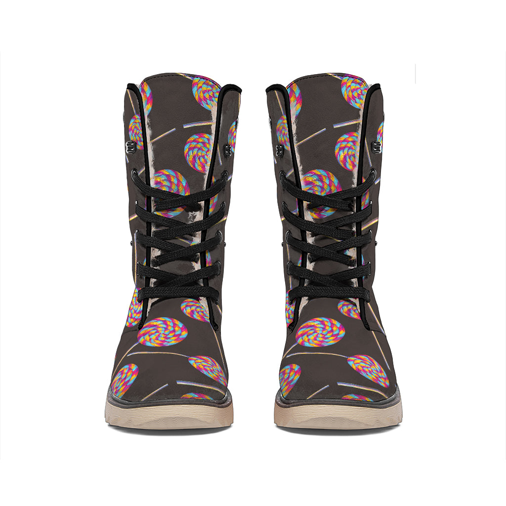 Colorful Swirl Lollipop Pattern Print Winter Boots