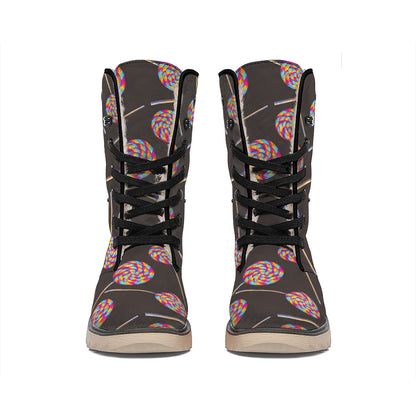 Colorful Swirl Lollipop Pattern Print Winter Boots