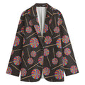 Colorful Swirl Lollipop Pattern Print Women's Cotton Blazer
