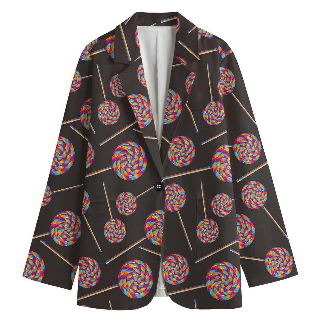 Colorful Swirl Lollipop Pattern Print Women's Cotton Blazer